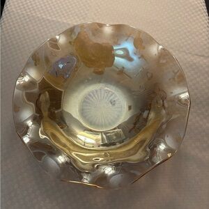 Jeanette Glass Iris & Herringbone Iridescent Wavy Bowl